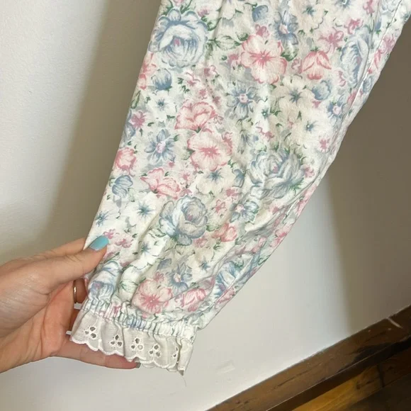 Lanz of Salzburg Vintage Dainty Ruffle Floral One Piece Flannel Nightgown- S/M